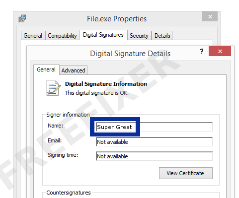 Screenshot of the Super Great certificate